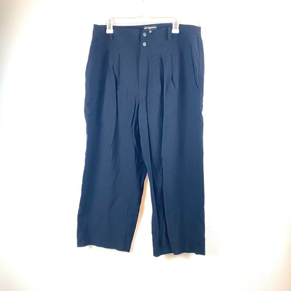 Karl Lagerfeld Womens Pants Trousers Pleated Wide Leg Lagenlook Career Black 16